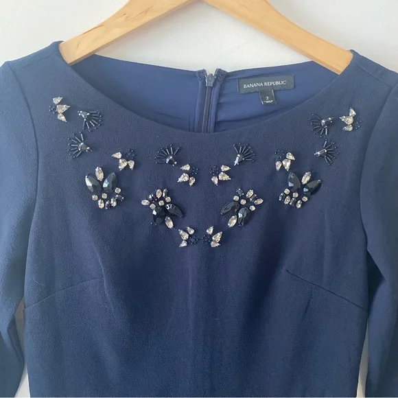 Banana Republic Navy Blue Dress with Embellishments. Size 2 - Picture 3 of 3